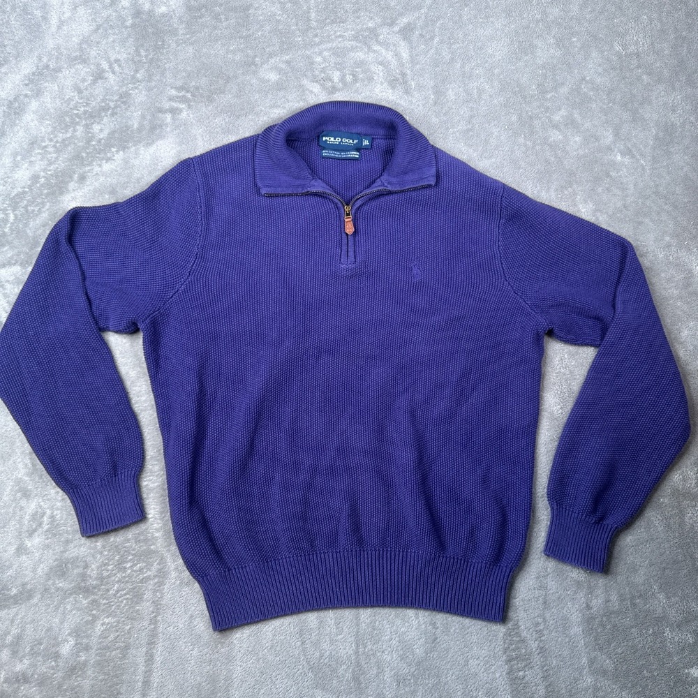 Polo Ralph Lauren 1/4 Zip Sweater Mens L Purple Cotton Cashmere Pullover